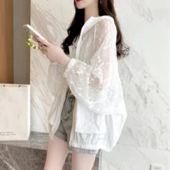 Apparel Black White Laced Hoodie Women's Hooded Jacket -Kawaii Store kawaiies plushies plush softtoy black white laced hoodie womens hooded jacket jacket 599097