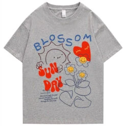 Apparel Blossom Sunday Cartoon Drawing Print Unisex Tee -Kawaii Store kawaiies plushies plush softtoy blossom sunday cartoon drawing print unisex tee apparel gray s 836442