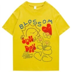 Apparel Blossom Sunday Cartoon Drawing Print Unisex Tee -Kawaii Store kawaiies plushies plush softtoy blossom sunday cartoon drawing print unisex tee apparel yellow s 247052
