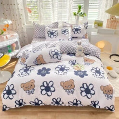 Blue Checked Bear Orange Dog Bedding Sets 11 Blue Checked Bear Orange Dog Bedding Sets -Kawaii Store kawaiies plushies plush softtoy blue checked bear orange dog bedding sets bedding sets 201806