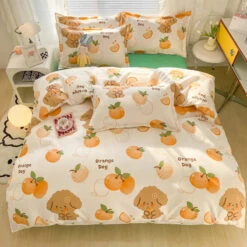 Blue Checked Bear Orange Dog Bedding Sets 13 Blue Checked Bear Orange Dog Bedding Sets -Kawaii Store kawaiies plushies plush softtoy blue checked bear orange dog bedding sets bedding sets 578805