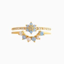 Blue Flower Beaded Gold-plated Rings -Kawaii Store kawaiies plushies plush softtoy blue flower beaded gold plated rings ring 682975