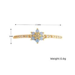 Blue Flower Beaded Gold-plated Rings -Kawaii Store kawaiies plushies plush softtoy blue flower beaded gold plated rings ring 993112