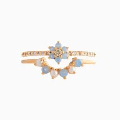Blue Flower Beaded Gold-plated Rings -Kawaii Store kawaiies plushies plush softtoy blue flower beaded gold plated rings ring rose gold 983100