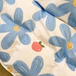 Blue Flowers Peach Polyester Bedding Set -Kawaii Store kawaiies plushies plush softtoy blue flowers peach polyester bedding set bedding sets 779224