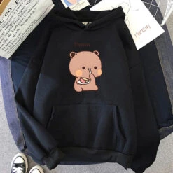 Apparel Boba The Brown Bear Munching Cake Unisex Hoodies -Kawaii Store kawaiies plushies plush softtoy boba the brown bear munching cake unisex hoodies apparel black xs 623651