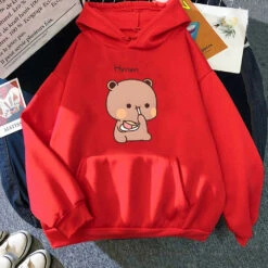 Apparel Boba The Brown Bear Munching Cake Unisex Hoodies -Kawaii Store kawaiies plushies plush softtoy boba the brown bear munching cake unisex hoodies apparel red xs 275899