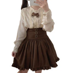 Apparel Brown Black Lolita Kawaii Gothic Elegant Long Women Skirt -Kawaii Store kawaiies plushies plush softtoy brown black lolita kawaii gothic elegant long women skirt apparel 161931