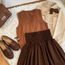 Apparel Brown Black Lolita Kawaii Gothic Elegant Long Women Skirt -Kawaii Store kawaiies plushies plush softtoy brown black lolita kawaii gothic elegant long women skirt apparel 233437