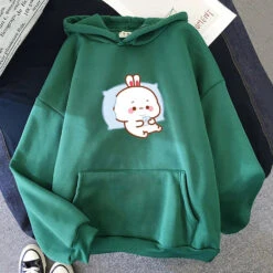 Apparel Bubu The Chilling Bunny Unisex Hoodie -Kawaii Store kawaiies plushies plush softtoy bubu the chilling bunny unisex hoodie apparel green xs 433998