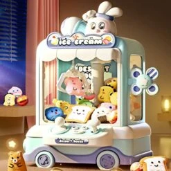 Bunny Ice Cream Blue Pink Cart Mini Claw Machine -Kawaii Store kawaiies plushies plush softtoy bunny ice cream blue pink cart mini claw machine toys 421478