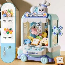 Bunny Ice Cream Blue Pink Cart Mini Claw Machine -Kawaii Store kawaiies plushies plush softtoy bunny ice cream blue pink cart mini claw machine toys blue 740797