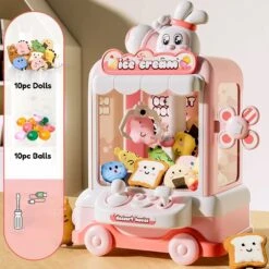 Bunny Ice Cream Blue Pink Cart Mini Claw Machine -Kawaii Store kawaiies plushies plush softtoy bunny ice cream blue pink cart mini claw machine toys pink 812438