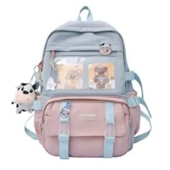 Apparel Canvas Kekemi Bear Friends Backpack -Kawaii Store kawaiies plushies plush softtoy canvas kekemi bear friends backpack with cow keychain new bags blue pink 943254
