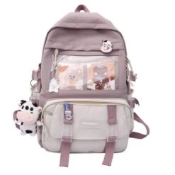Apparel Canvas Kekemi Bear Friends Backpack -Kawaii Store kawaiies plushies plush softtoy canvas kekemi bear friends backpack with cow keychain new bags purple white 592556
