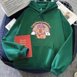 Apparel Capybara-Cadabra Rainbow Magician Unisex Hoodie -Kawaii Store kawaiies plushies plush softtoy capybara cadabra rainbow magician unisex hoodie apparel dark green l 215182
