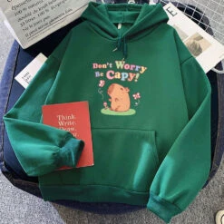 Apparel Capybara Don't Worry Be Capy Unisex Hoodie -Kawaii Store kawaiies plushies plush softtoy capybara dont worry be capy unisex hoodie apparel dark green xxl 258781