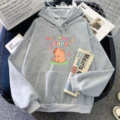 Apparel Capybara Don't Worry Be Capy Unisex Hoodie -Kawaii Store kawaiies plushies plush softtoy capybara dont worry be capy unisex hoodie apparel gray xs 689004