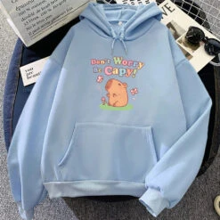 Apparel Capybara Don't Worry Be Capy Unisex Hoodie -Kawaii Store kawaiies plushies plush softtoy capybara dont worry be capy unisex hoodie apparel light blue xl 587713