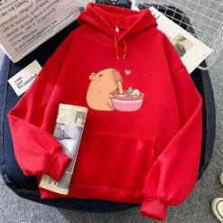 Apparel Capybara Eating Ramen Unisex Hoodie -Kawaii Store kawaiies plushies plush softtoy capybara eating ramen unisex hoodie apparel red xl 469447