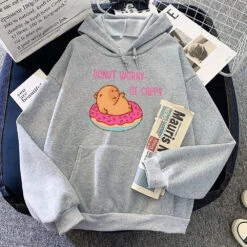 Apparel Capybara Floating Donut Don't Worry Be Cappy Unisex Hoodies -Kawaii Store kawaiies plushies plush softtoy capybara floating donut dont worry be cappy unisex hoodies apparel gray xs 671299