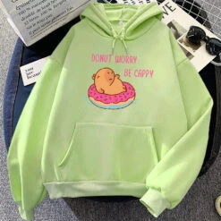 Apparel Capybara Floating Donut Don't Worry Be Cappy Unisex Hoodies -Kawaii Store kawaiies plushies plush softtoy capybara floating donut dont worry be cappy unisex hoodies apparel lime xs 645501