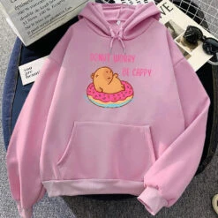Apparel Capybara Floating Donut Don't Worry Be Cappy Unisex Hoodies -Kawaii Store kawaiies plushies plush softtoy capybara floating donut dont worry be cappy unisex hoodies apparel pink xs 110463