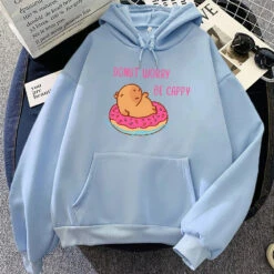 Apparel Capybara Floating Donut Don't Worry Be Cappy Unisex Hoodies -Kawaii Store kawaiies plushies plush softtoy capybara floating donut dont worry be cappy unisex hoodies apparel sky blue xs 206364