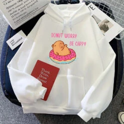 Apparel Capybara Floating Donut Don't Worry Be Cappy Unisex Hoodies -Kawaii Store kawaiies plushies plush softtoy capybara floating donut dont worry be cappy unisex hoodies apparel white xs 809911