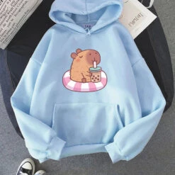 Apparel Capybara Floating & Sipping Bubble Tea Unisex Hoodie -Kawaii Store kawaiies plushies plush softtoy capybara floating sipping bubble tea unisex hoodie apparel sky blue xs 939286