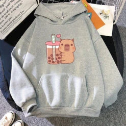 Apparel Capybara Hugging Drinking Bubble Tea Unisex Hoodie -Kawaii Store kawaiies plushies plush softtoy capybara hugging drinking bubble tea unisex hoodie apparel gray xs 240083
