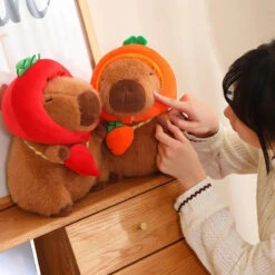 Capybara With Vegetable Hats Plushie -Kawaii Store kawaiies plushies plush softtoy capybara with vegetable hats plushie soft toy 210676