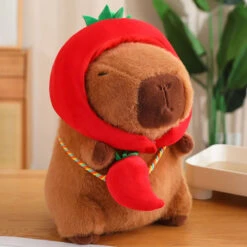 Capybara With Vegetable Hats Plushie -Kawaii Store kawaiies plushies plush softtoy capybara with vegetable hats plushie soft toy chilli pepper 28cm 620994