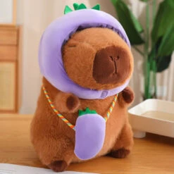 Capybara With Vegetable Hats Plushie -Kawaii Store kawaiies plushies plush softtoy capybara with vegetable hats plushie soft toy eggplant 28cm 538877