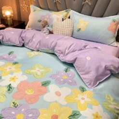 Cartoon Floral Pink Purple Green Bedding Set Collection 24 Cartoon Floral Pink Purple Green Bedding Set Collection -Kawaii Store kawaiies plushies plush softtoy cartoon floral pink purple green bedding set collection home decor 529099