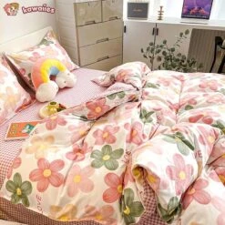 Cartoon Floral Pink Purple Green Bedding Set Collection 22 Cartoon Floral Pink Purple Green Bedding Set Collection -Kawaii Store kawaiies plushies plush softtoy cartoon floral pink purple green bedding set collection home decor 727807
