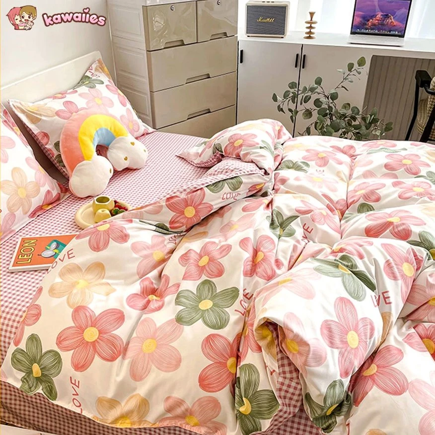 Cartoon Floral Pink Purple Green Bedding Set Collection 7 Cartoon Floral Pink Purple Green Bedding Set Collection - Image 5