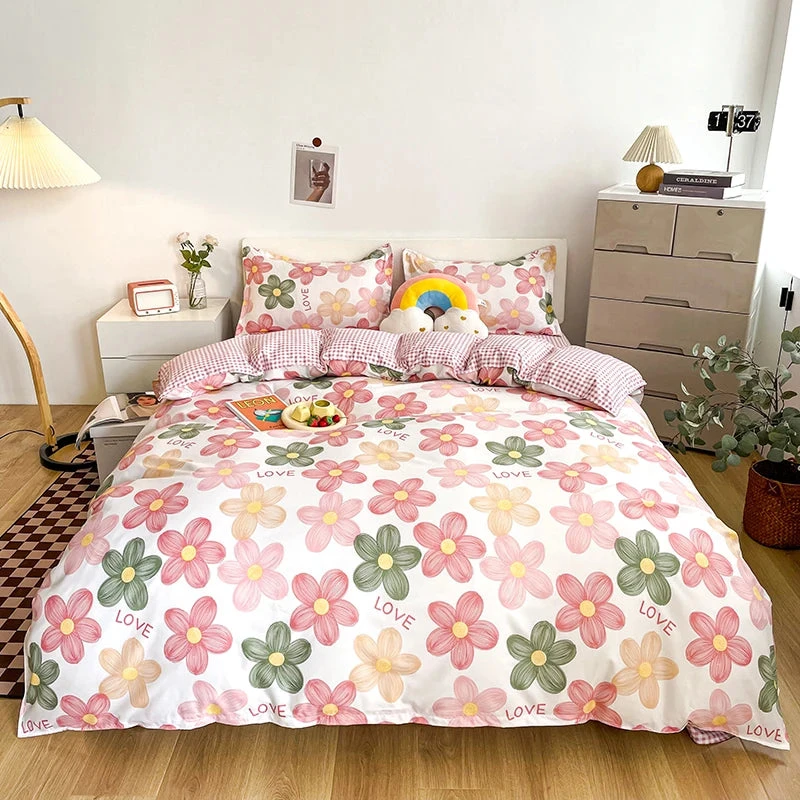 Cartoon Floral Pink Purple Green Bedding Set Collection 3 Cartoon Floral Pink Purple Green Bedding Set Collection