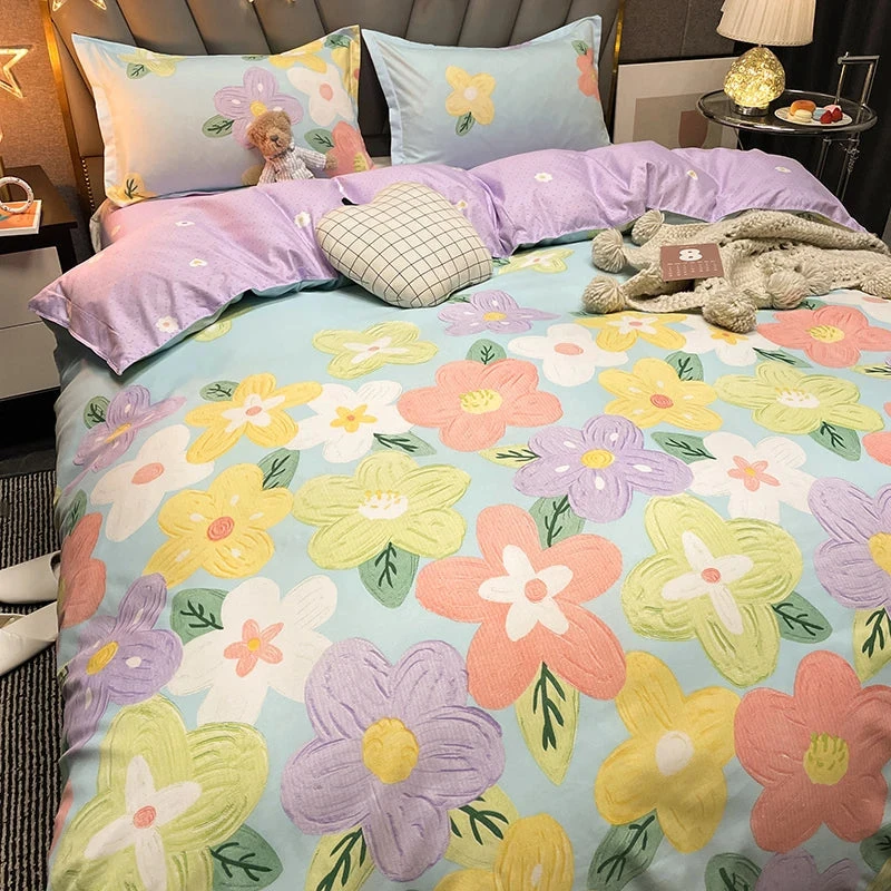 Cartoon Floral Pink Purple Green Bedding Set Collection 5 Cartoon Floral Pink Purple Green Bedding Set Collection - Image 3