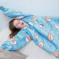 Apparel Cartoon Japanese Sushi Oversized Thick Blanket Hoodie -Kawaii Store kawaiies plushies plush softtoy cartoon japanese sushi oversized thick blanket hoodie apparel 856593