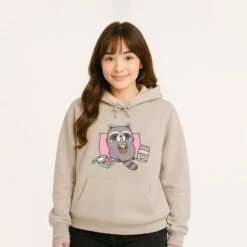 Apparel Cartoon Raccoon Bubble Tea Unisex Hoodie