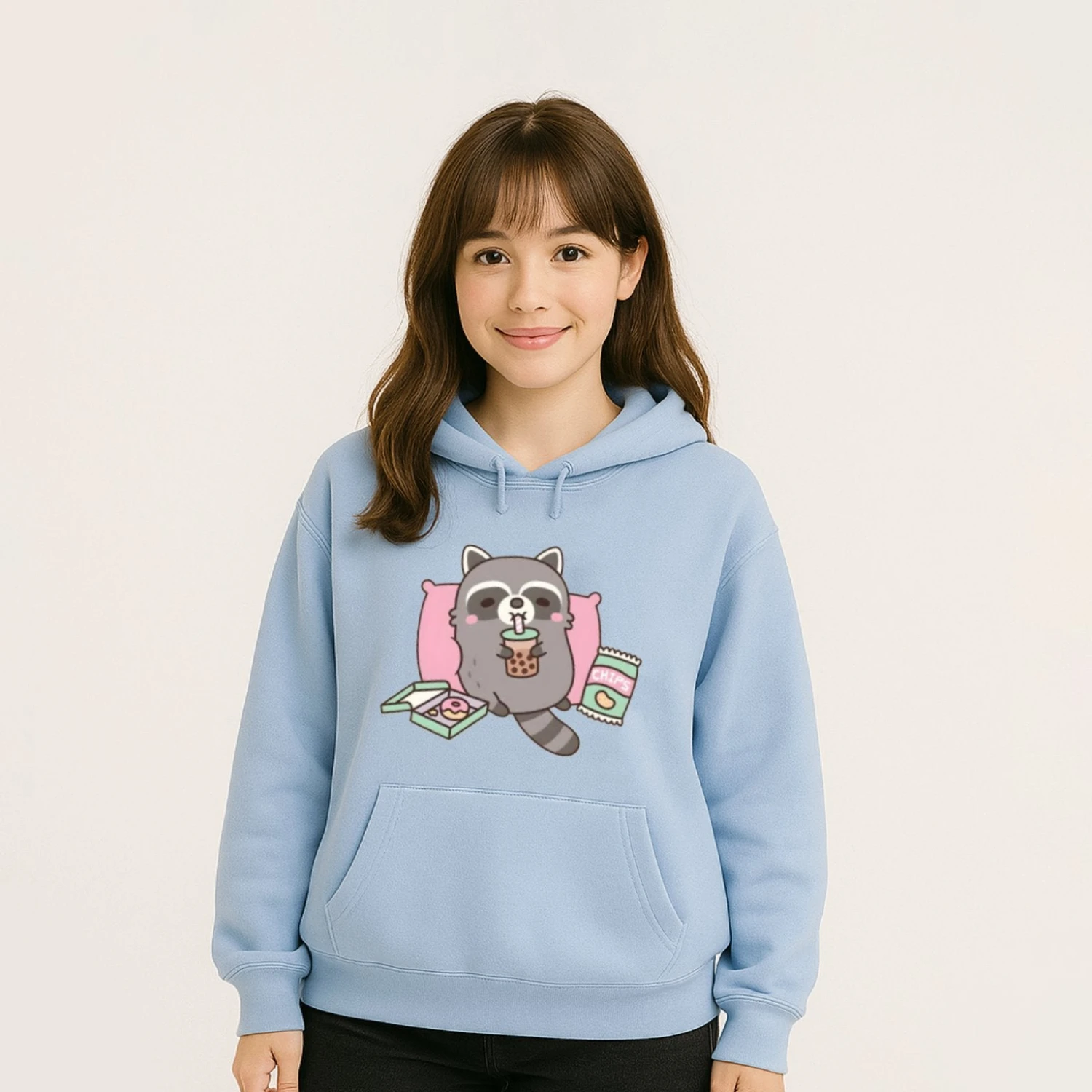 Apparel Cartoon Raccoon Bubble Tea Unisex Hoodie 4 Apparel Cartoon Raccoon Bubble Tea Unisex Hoodie - Image 2