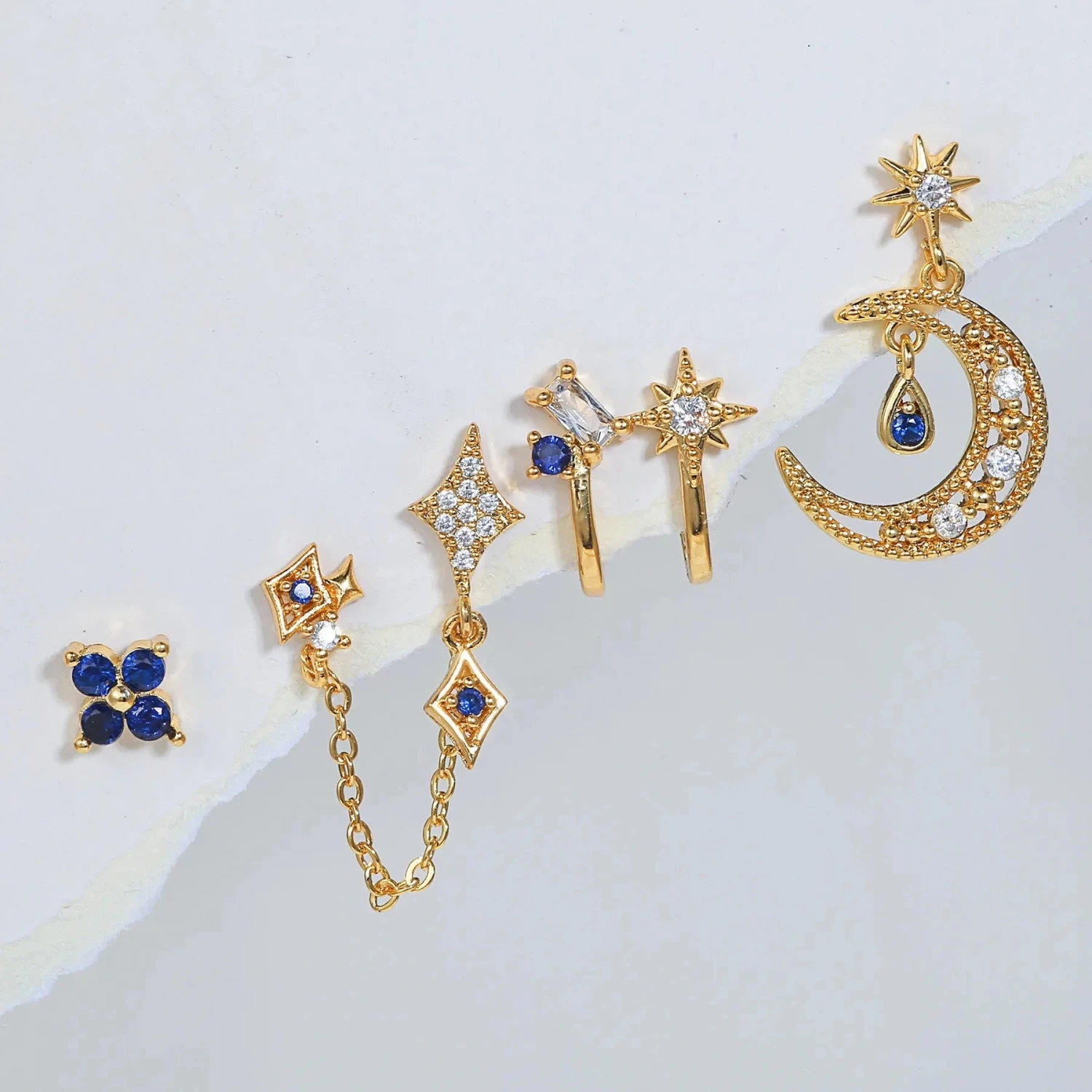 Celestial Moon & Star 18k Gold-plating Earrings (4pc Set) 4 Celestial Moon & Star 18k Gold-plating Earrings (4pc Set) - Image 2