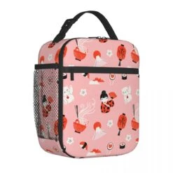 Cherry Blossom Lucky Cat Kokeshi Doll Insulated Lunch Bags