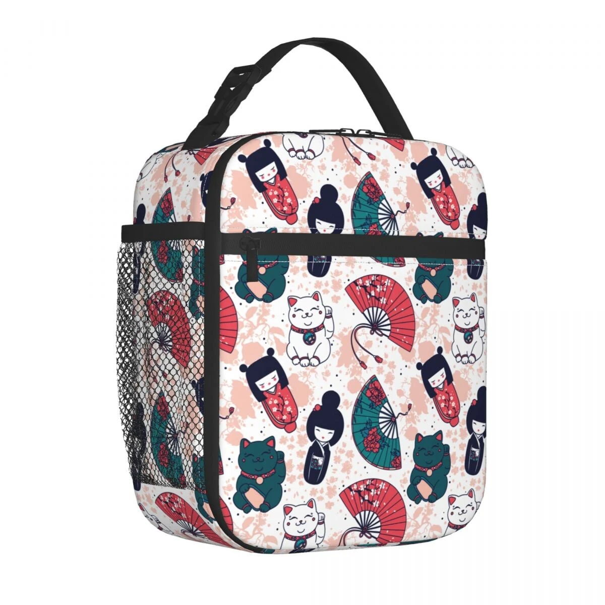 Cherry Blossom Lucky Cat Kokeshi Doll Insulated Lunch Bags 6 Cherry Blossom Lucky Cat Kokeshi Doll Insulated Lunch Bags - Image 4