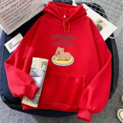 Apparel Chilling Like A Capybara Unisex Hoodie -Kawaii Store kawaiies plushies plush softtoy chilling like a capybara unisex hoodie apparel red xs 532855