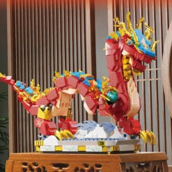 Chinese Lunar Red Blue-Tipped Dragon Building Blocks
