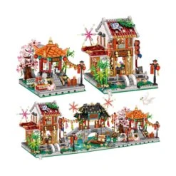 Chinese Street Lake Bridge Pavilion Teahouse Micro Building Set Collection -Kawaii Store kawaiies plushies plush softtoy chinese street lake bridge pavilion teahouse micro building set collection build it 123059