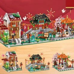 Chinese Street Lake Bridge Pavilion Teahouse Micro Building Set Collection -Kawaii Store kawaiies plushies plush softtoy chinese street lake bridge pavilion teahouse micro building set collection build it 196381