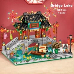 Chinese Street Lake Bridge Pavilion Teahouse Micro Building Set Collection -Kawaii Store kawaiies plushies plush softtoy chinese street lake bridge pavilion teahouse micro building set collection build it bridge lake 354867